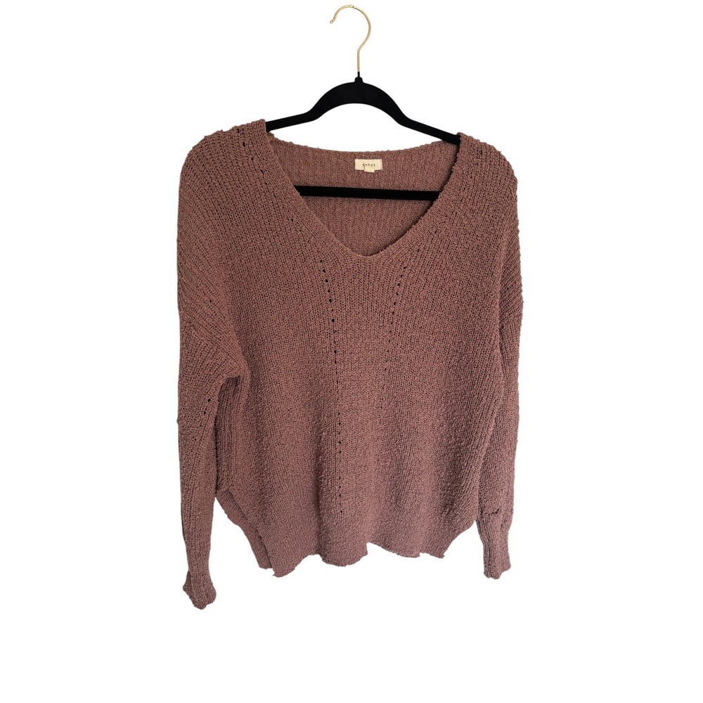Debut Mauve V-Neck Bouclé Knit Sweater Womens XS Oversized Textured Pullover